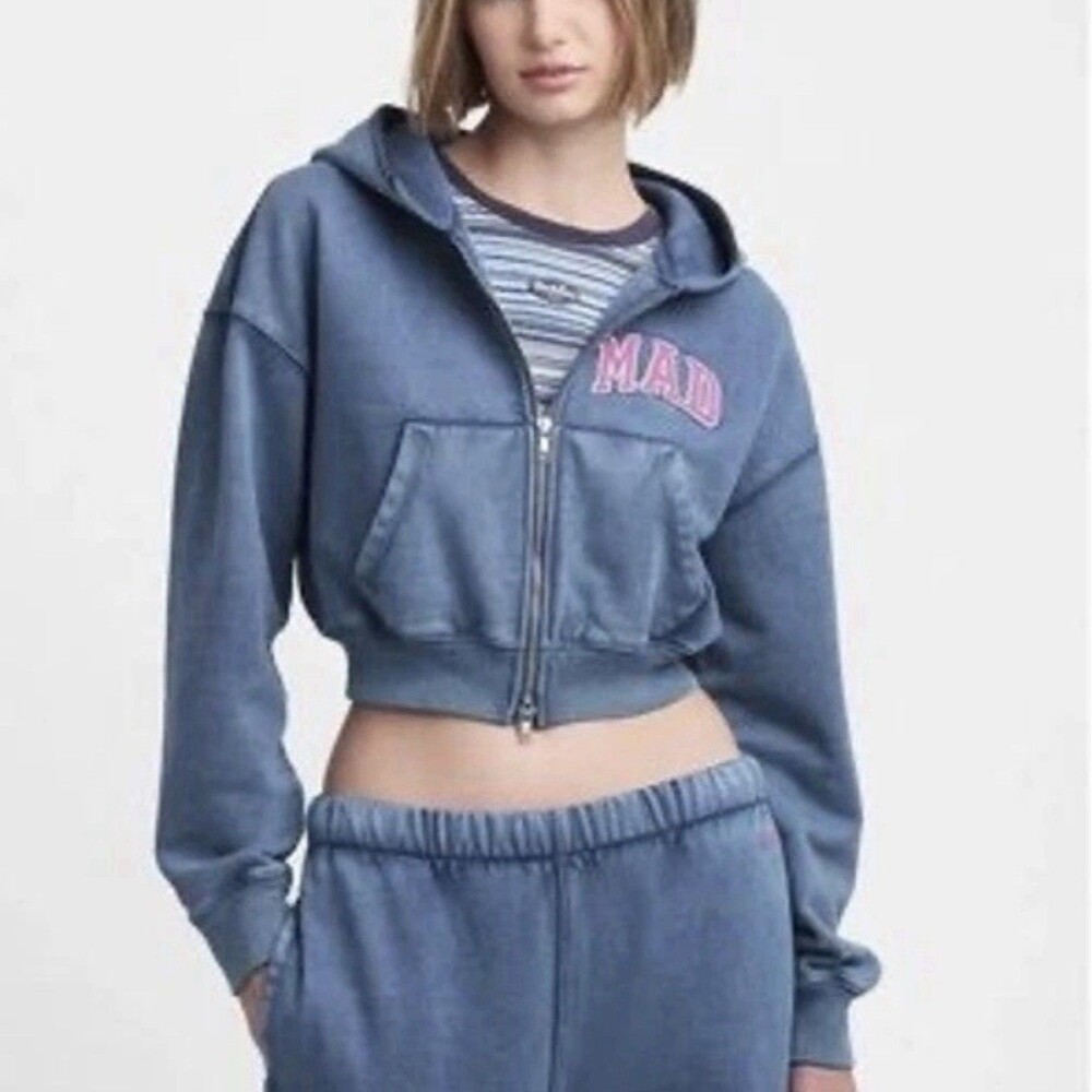 Gap x Madhappy Cropped Zip Up Hoodie Blue Sz Medium NWT $108